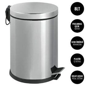 430 Paslanmaz Çelik Kapaklı Pedallı Çöp Kovası 8lt @kircaco